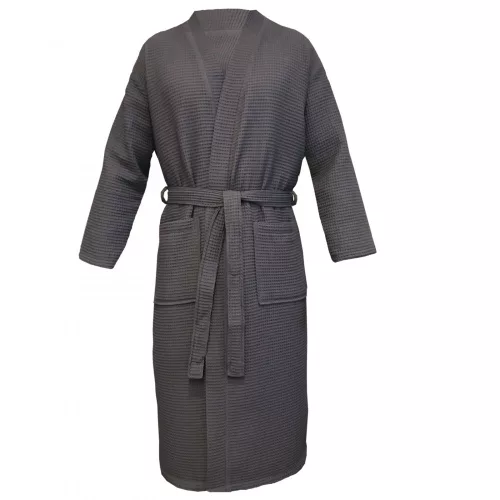 Halat de baie Waffle Pique unisex Homelevel, M, Gri, Bumbac organic, 54916.73.2