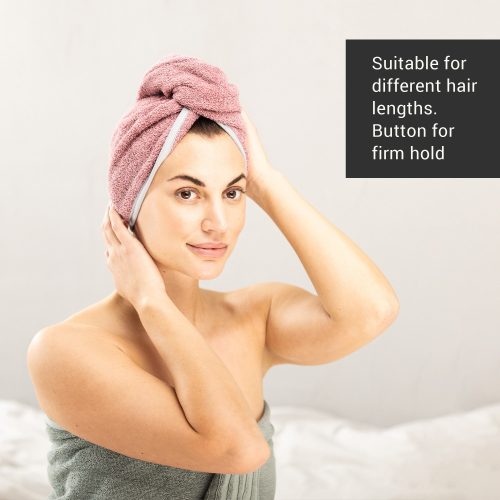 Set 2 Turbane de par unisex Homelevel, Universal, Roz / Gri, Bumbac organic, 54863.22.02