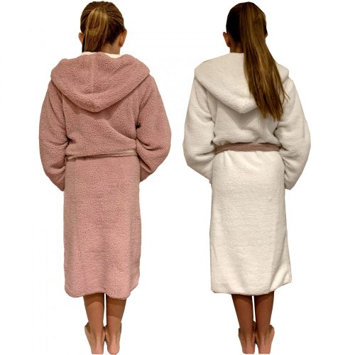 Halat de baie reversibil pentru copii Homelevel, 9-10 ani, Roz / Crem, Poliester, 55056.1.10