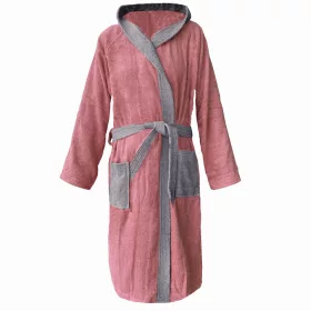   Halat de baie din tesatura Homelevel, XL, Roz / Gri, Bumbac organic, 54856.33.4