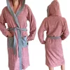 Halat de baie din tesatura Homelevel, XL, Roz / Gri, Bumbac organic, 54856.33.4