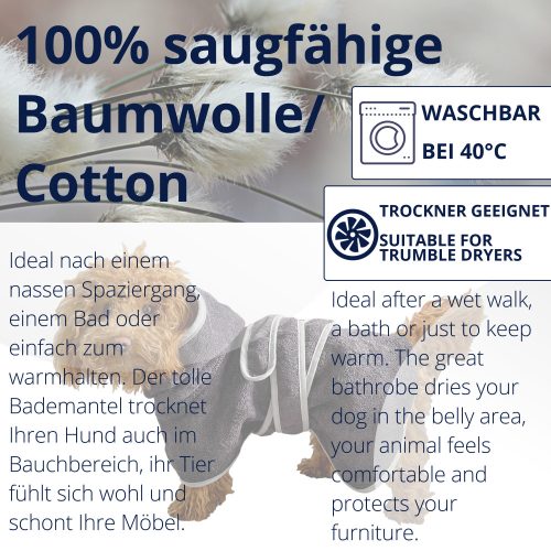 Halat de baie pentru caini Homelevel, L, Albastru, Bumbac, 54844.73.3