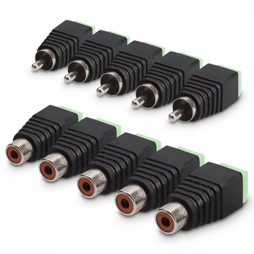 Set 5 Adaptoare audio/video cu RCA mama si tata, Kwmobile, Negru/Verde, Plastic, 42949