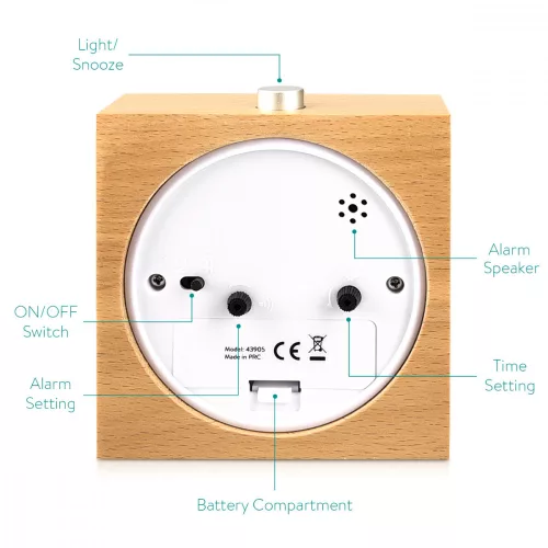 Ceas cu alarma analogic din lemn Snooze Retro, 43905