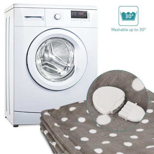 Patura electrica Navaris, 180x130 cm, model puncte, material moale, gri/gri inchis, poliester