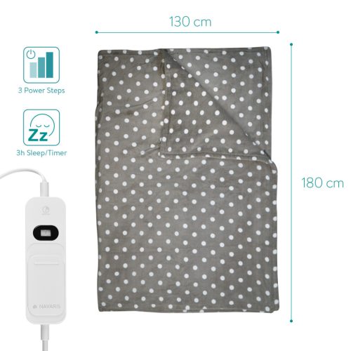 Patura electrica Navaris, 180x130 cm, model puncte, material moale, gri/gri inchis, poliester