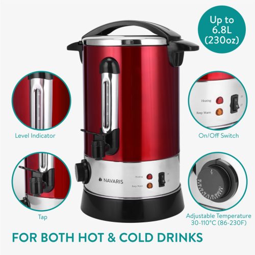 Fierbator vin fiert si apa calda Navaris, 6.8 L, 950 W, distribuitor cu robinet, rosu, metal
