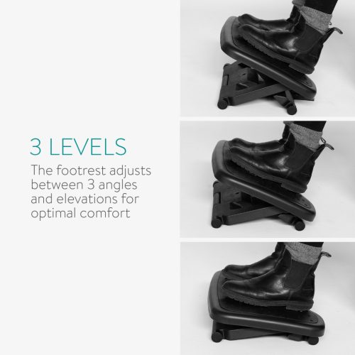 Suport picioare reglabil Navaris, 3 trepte, platforma 46x34.5 cm, inclinare 0-25 grade, negru, plastic