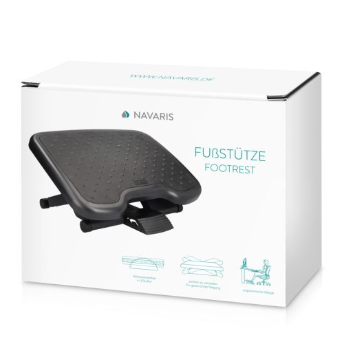 Suport picioare reglabil Navaris, 3 trepte, platforma 46x34.5 cm, inclinare 0-25 grade, negru, plastic