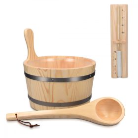   Kit pentru sauna uscata din lemn de pin Navaris, Galeata 5 l, Clepsidra, Lingura, 45467.2.24