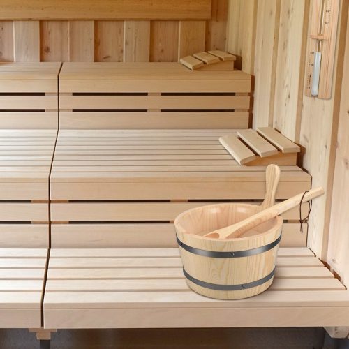 Kit pentru sauna uscata din lemn de pin Navaris, Galeata 5 l, Clepsidra, Lingura, 45467.2.24