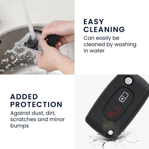 Husa Cheie Auto pentru Peugeot / Citroen - 2 Butoane, Silicon, Negru, 45652.01