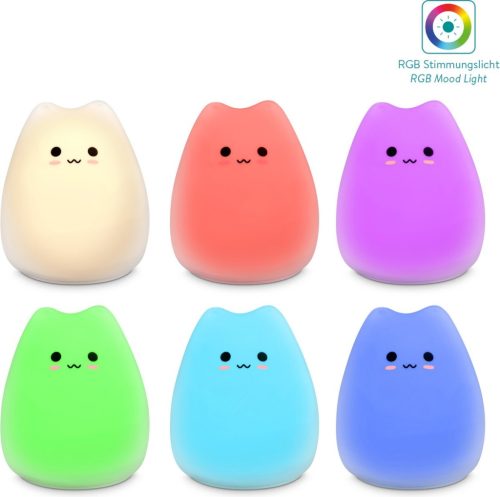 Lumina de noapte LED din silicon - XS Cat, Navaris, Alb, 46060.01