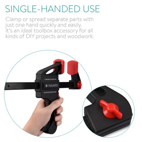 Set 4 cleme rapide Navaris, 15 cm + 10 cm, o mana, pentru lemn, atelier, negru, lemn/nylon/plastic/otel