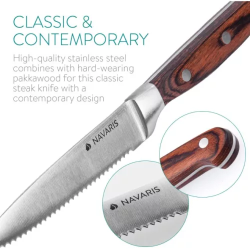 Set 6 cutite pentru friptura cu maner din lemn Navaris, 48114.01.06