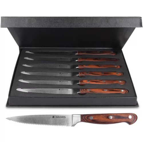 Set 6 cutite pentru friptura cu maner din lemn Navaris, 48114.01.06