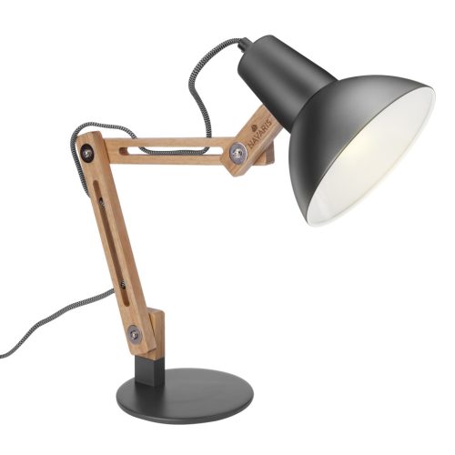 Lampa de masa Navaris, birou din lemn, 38 cm, design minimalist, gri/gri inchis, lemn