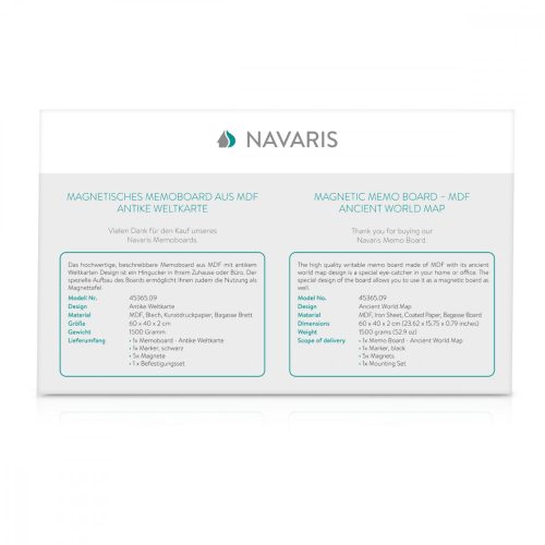 Tabla magnetica Navaris, MDF, 60 x 40 cm, marker, magneti, 45365.09