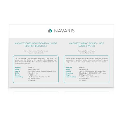 Tabla magnetica Navaris, lemn vopsit, 90x60 cm, whiteboard si magneti, multicolor, lemn/MDF/metal