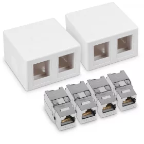   Set 2 Prize ecranate duble de retea RJ45 cu 2 mufe CAT 6A, Kwmobile, Alb, Plastic, 50454.02.02