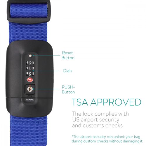 Curea reglabila pentru bagaje Navaris cu incuietoare si eticheta de identitate, 51357.04