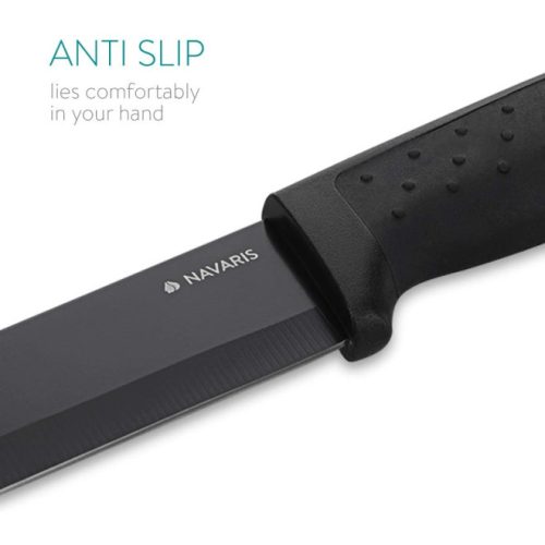 Set 5 cutite de bucatarie Navaris din otel inxoidabil, 1 cutit de curatat din ceramica, Negru, 48366.06.02