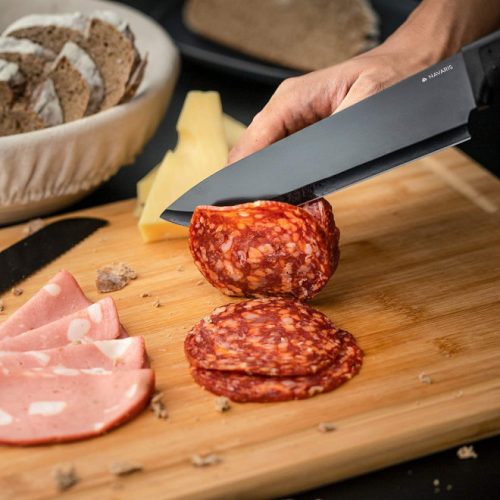 Set 5 cutite de bucatarie Navaris din otel inxoidabil, 1 cutit de curatat din ceramica, Negru, 48366.06.02