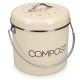 Cos de compost Navaris, 5 L, cu maner si filtru carbon activ, pentru bucatarie, crem, metal