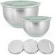 Set 2 boluri metalice multifunctionale cu capac Navaris, 20 cm si 24 cm, 3 razatori, Antiderapant, Inox, Argintiu/Verde, 49210.02.71