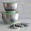 Set 2 boluri metalice multifunctionale cu capac Navaris, 20 cm si 24 cm, 3 razatori, Antiderapant, Inox, Argintiu/Verde, 49210.02.71