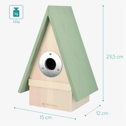 Casuta pentru pasari Navaris, acoperis in doua ape, 23.5x15x12 cm, maro, lemn, 52424.01