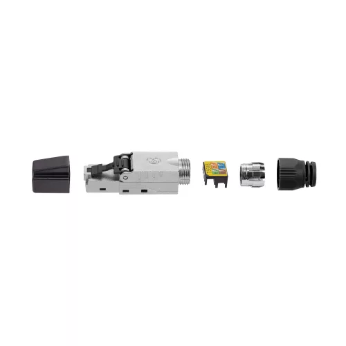 Set 4 Mufe CAT6A RJ-45 pentru cabluri Ethernet CAT6A ecranate, Kwmobile, Argintiu/Negru, Metal, 52520.04