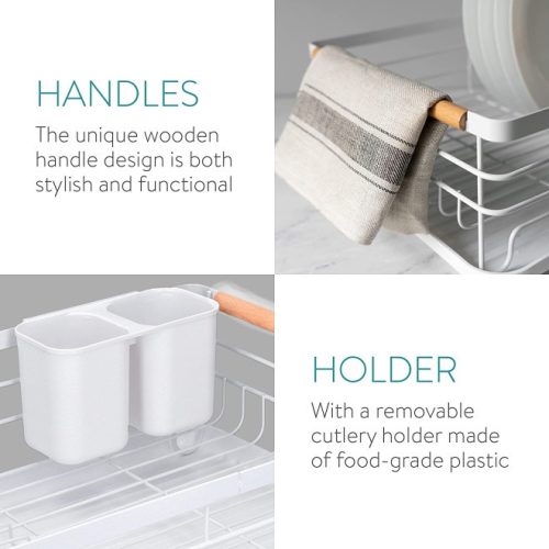 Scurgator de vase Navaris, cu suport de picurare, cu raft pentru farfurii, pahare si tacamuri, alb, 42.5x31.5x14 cm, 52545.01