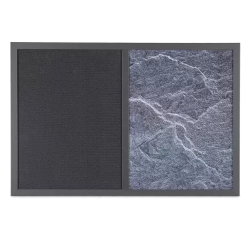 Tabla combinata Navaris, whiteboard magnetic si pinboard textil, 60x40 cm, accesorii, negru, textil/MDF