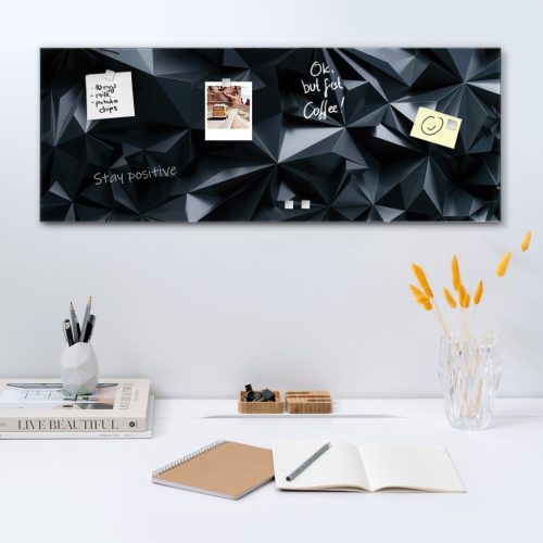 Tabla memo din sticla Navaris, banda magnetica, 80x30 cm, slim, gri/gri inchis, sticla