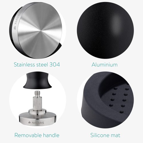 Tamper din otel inoxidabil si maner din aluminiu Navaris, 51 mm, Covoras, 51802.02.29