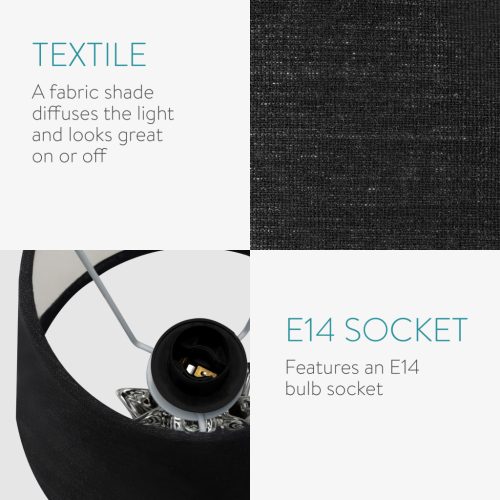 Lampa de masa Navaris, design ananas, 35 cm, abajur opac, E27, negru/argintiu, ceramica/metal