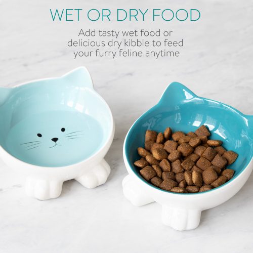 Set 2 Boluri din ceramica pentru pisici Navaris, Anti-alunecare, Verde, 50736.04