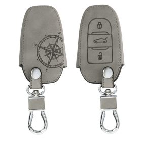   Husa Cheie Auto pentru Peugeot / Citroen - 3 Butoane - Keyless Go, Piele nabuc, Gri, 53762.01