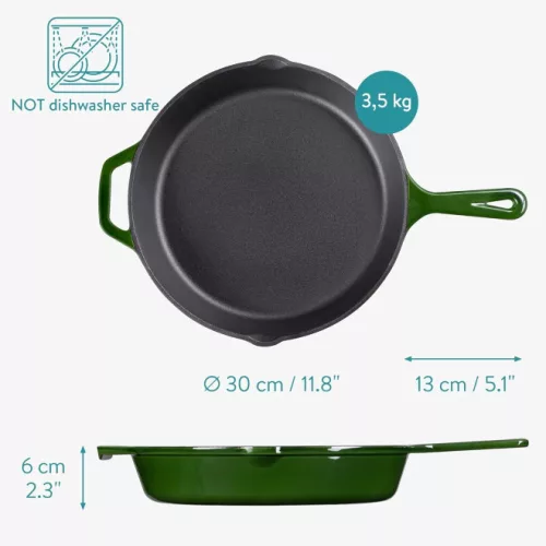 Tigaie adanca rotunda din fonta cu maner Navaris - 30 cm, Verde inchis, 53784.02