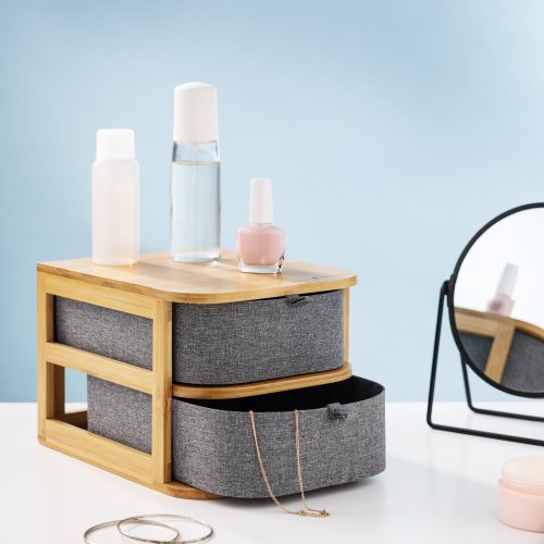 Organizator pentru cosmetice din bambus si material textil Navaris, 2 Sertare, 54184.01