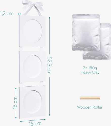 Kit de amprenta Navaris pentru bebelusi cu cadru din lemn, Alb, 54252.01