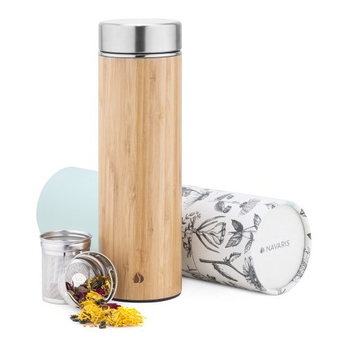 Sticla de ceai de cu infuzor si sita detasabila Navaris, 500 ml, Maro, 54268.2.71