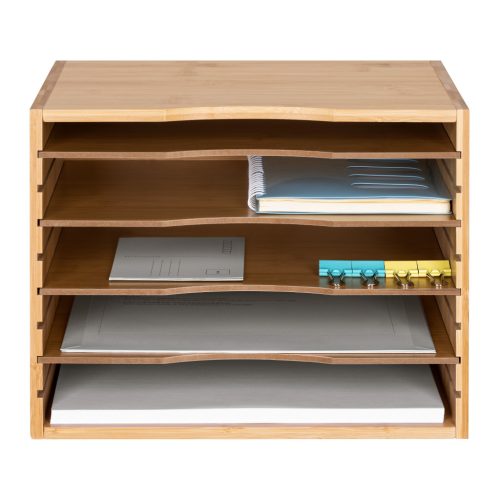 Organizator documente Navaris, 33x24.5x26 cm, rafturi reglabile, birou, maro, bambus