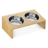 Set 2 Boluri pentru pisici si caini cu suport din bambus Navaris, 400 ml, Maro, 54489.01