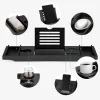 Suport baie extensibil Navaris, 75-108 cm, stand tableta si pahar, lemn de fag, negru, lemn