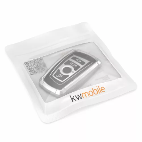 Husa Cheie Auto pentru BMW - 3 Butoane - Keyless Go, kwmobile, Silicon, Argintiu / Negru, 55039.01
