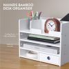 Organizator birou cu sertare Navaris, 33x24x26 cm, auto-asamblare, alb, bambus