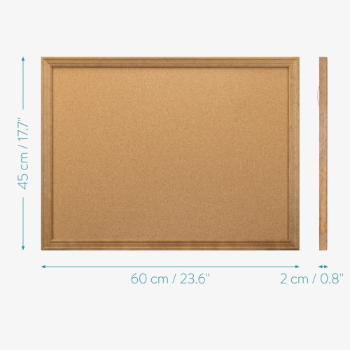 Panou pinboard Navaris, 60x45 cm, pluta magnetica, cadru lemn, pini si magneti, natur, maro, pluta/lemn