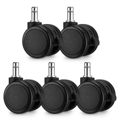 Set 5 Roti pentru scaun de birou tija 11/22 mm, Kwmobile, Negru, Nylon, 55602.02